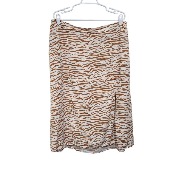 Ava & Viv Zebra Stripe Midi Pull On A-Line Slit Skirt Cream Brown Size 1X - Picture 1 of 7